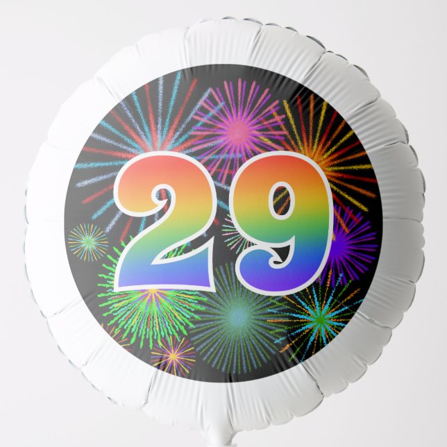 Fun Fireworks + Rainbow Pattern "29" Event # Balloon (Front)