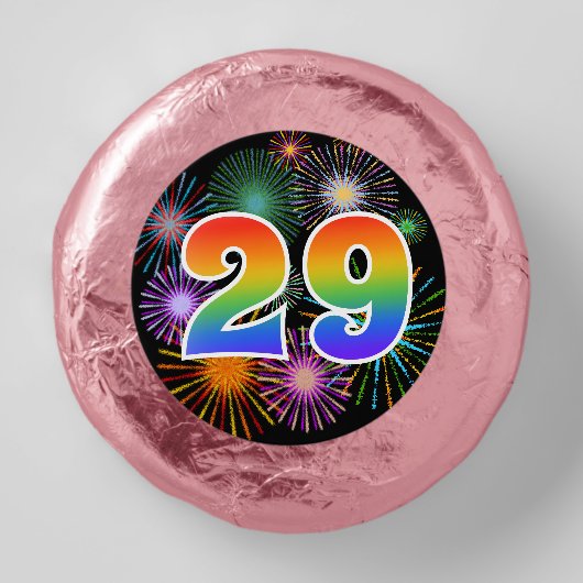 Fun Fireworks, Rainbow Pattern "29" Event # Dipped Oreo Cookie Favors (Front)