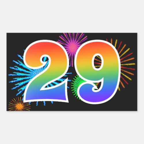 Fun Fireworks  Rainbow Pattern 29 Event Number Rectangular Sticker