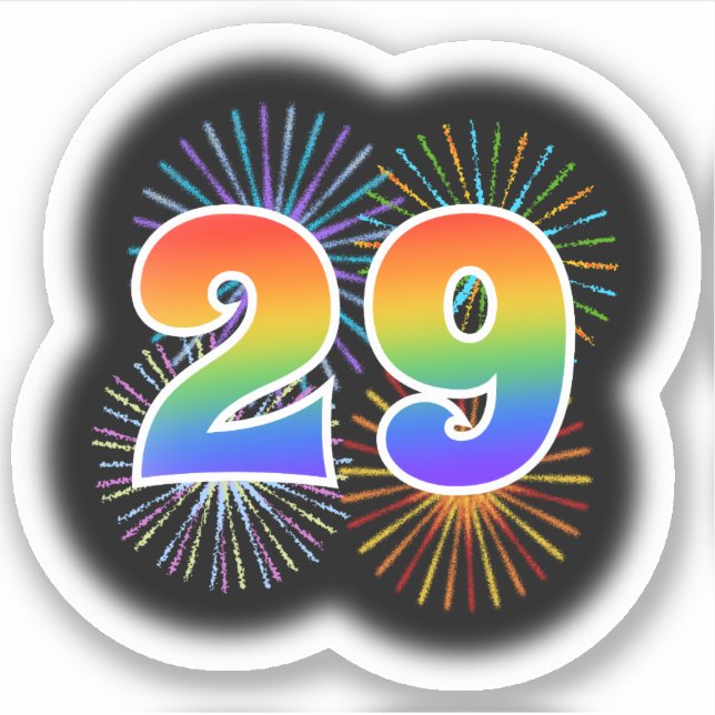 Fun Fireworks + Rainbow Pattern "29" Event # Sticker (Front)
