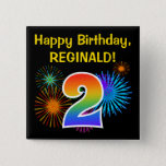 [ Thumbnail: Fun Fireworks + Rainbow Pattern "2" Birthday # Button ]