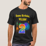 [ Thumbnail: Fun Fireworks + Rainbow Pattern "2" Birthday # T-Shirt ]