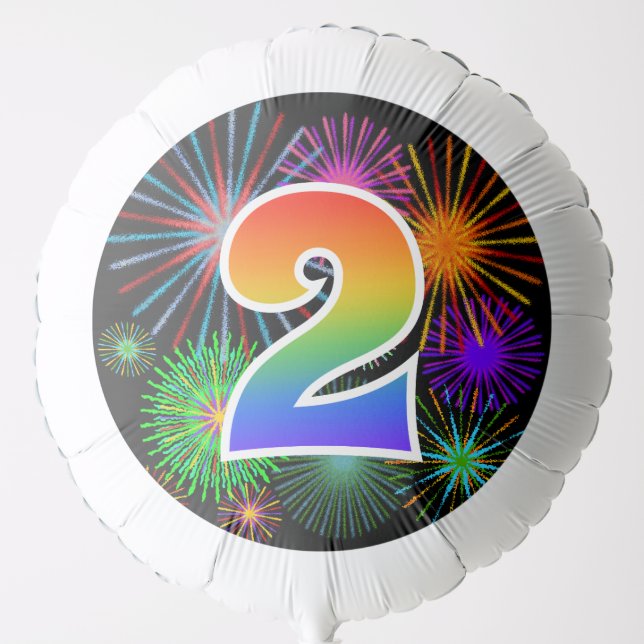 Fun Fireworks + Rainbow Pattern "2" Event # Balloon (Front)