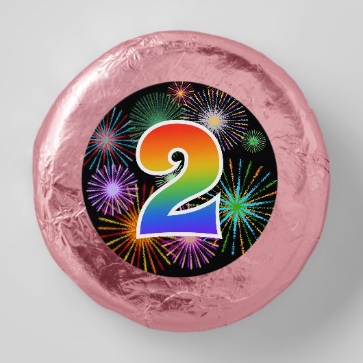 Fun Fireworks, Rainbow Pattern "2" Event # Dipped Oreo Cookie Favors (Front)