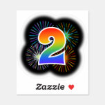 [ Thumbnail: Fun Fireworks + Rainbow Pattern "2" Event # Sticker ]