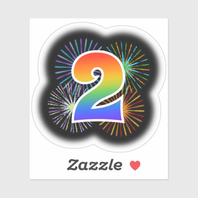 Fun Fireworks + Rainbow Pattern "2" Event # Sticker (Sheet)