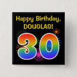 [ Thumbnail: Fun Fireworks + Rainbow Pattern "30" Birthday # Button ]