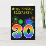 [ Thumbnail: Fun Fireworks + Rainbow Pattern "30" Birthday # Card ]