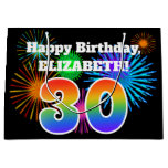 [ Thumbnail: Fun Fireworks + Rainbow Pattern "30" Birthday # Gift Bag ]