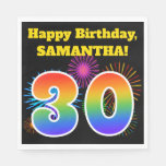 [ Thumbnail: Fun Fireworks + Rainbow Pattern "30" Birthday # Napkins ]