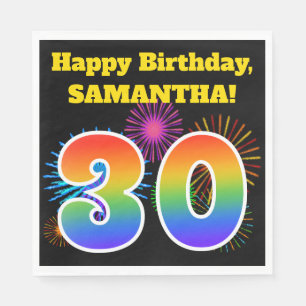 Fun Fireworks + Rainbow Pattern "30" Birthday # Napkins