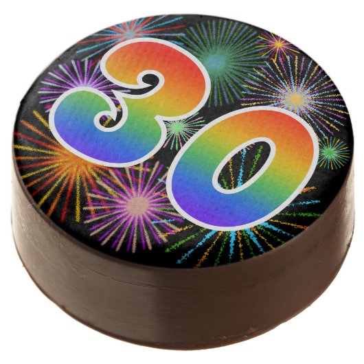 Fun Fireworks, Rainbow Pattern "30" Event # Chocolate Covered Oreo (Angled)