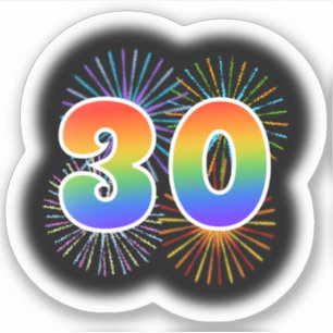 Fun Fireworks + Rainbow Pattern "30" Event # Sticker