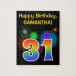 [ Thumbnail: Fun Fireworks + Rainbow Pattern "31" Birthday # Jigsaw Puzzle ]