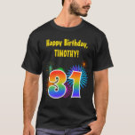 [ Thumbnail: Fun Fireworks + Rainbow Pattern "31" Birthday # T-Shirt ]