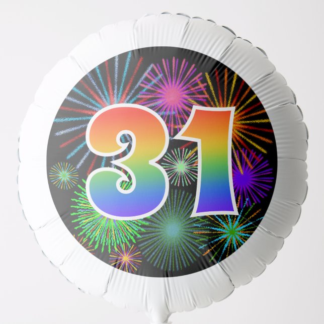 Fun Fireworks + Rainbow Pattern "31" Event # Balloon (Front)
