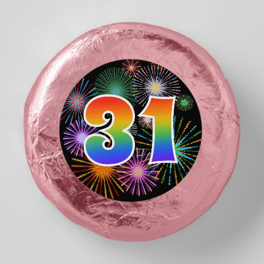 Fun Fireworks, Rainbow Pattern "31" Event # Dipped Oreo Cookie Favors (Front)