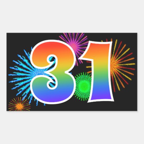 Fun Fireworks  Rainbow Pattern 31 Event Number Rectangular Sticker