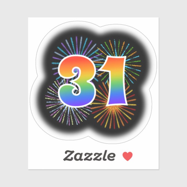 Fun Fireworks + Rainbow Pattern "31" Event # Sticker (Sheet)