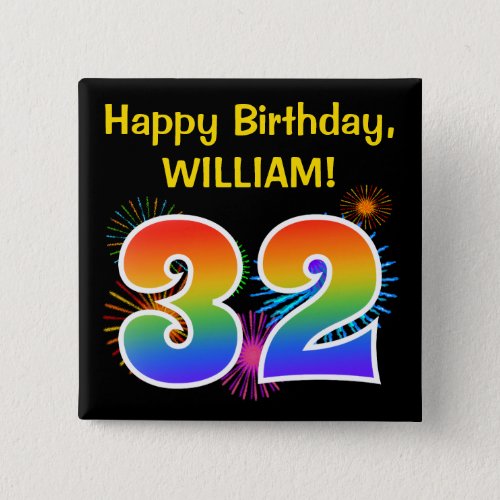 Fun Fireworks  Rainbow Pattern 32 Birthday  Button