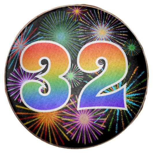 Fun Fireworks, Rainbow Pattern "32" Event # Chocolate Covered Oreo (Front)