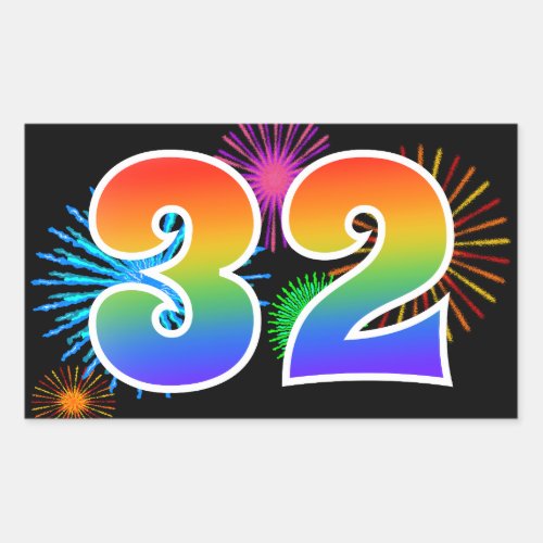 Fun Fireworks  Rainbow Pattern 32 Event Number Rectangular Sticker