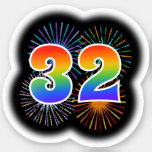 [ Thumbnail: Fun Fireworks + Rainbow Pattern "32" Event # Sticker ]