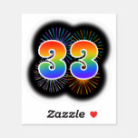 [ Thumbnail: Fun Fireworks + Rainbow Pattern "33" Event # Sticker ]