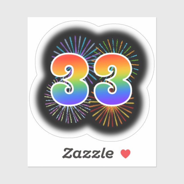 Fun Fireworks + Rainbow Pattern "33" Event # Sticker (Sheet)