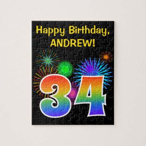 Fun Fireworks  Rainbow Pattern 34 Birthday  Jigsaw Puzzle