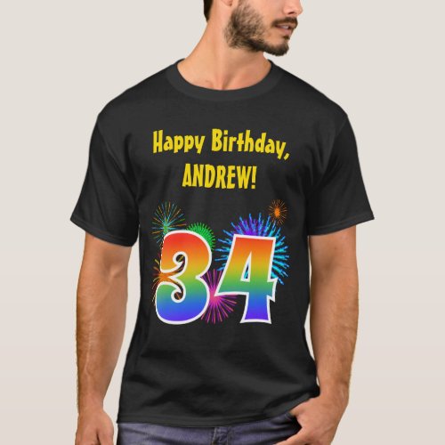 Fun Fireworks  Rainbow Pattern 34 Birthday  T_Shirt