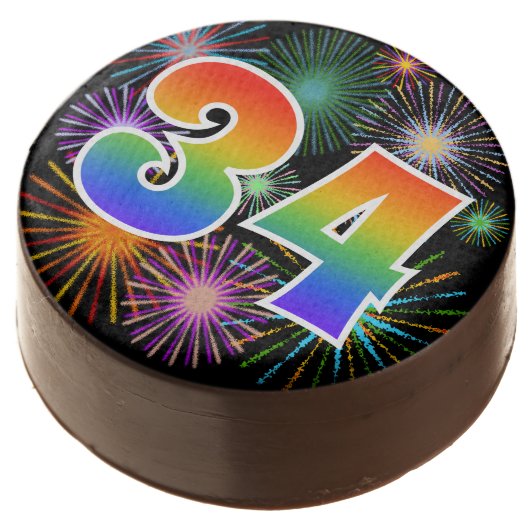 Fun Fireworks, Rainbow Pattern "34" Event # Chocolate Covered Oreo (Angled)