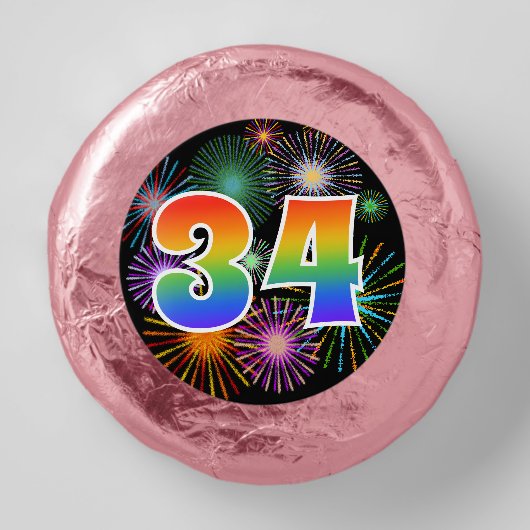 Fun Fireworks, Rainbow Pattern "34" Event # Dipped Oreo Cookie Favors (Front)