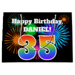 [ Thumbnail: Fun Fireworks + Rainbow Pattern "35" Birthday # Gift Bag ]