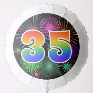 Fun Fireworks + Rainbow Pattern "35" Event # Balloon