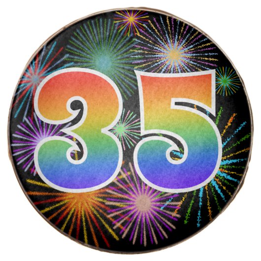 Fun Fireworks, Rainbow Pattern "35" Event # Chocolate Covered Oreo (Front)