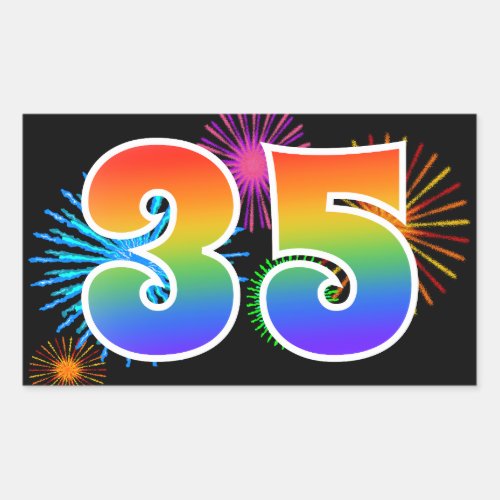 Fun Fireworks  Rainbow Pattern 35 Event Number Rectangular Sticker