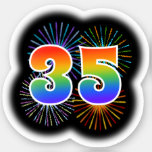 [ Thumbnail: Fun Fireworks + Rainbow Pattern "35" Event # Sticker ]