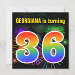 [ Thumbnail: Fun Fireworks + Rainbow Pattern "36" Birthday # Invitation ]