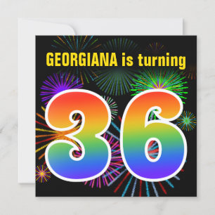 Fun Fireworks + Rainbow Pattern "36" Birthday # Invitation
