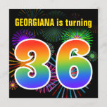 [ Thumbnail: Fun Fireworks + Rainbow Pattern "36" Birthday # Invitation ]