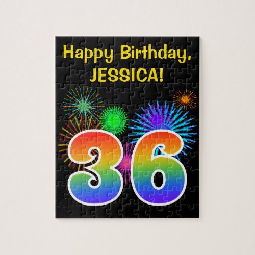 Fun Fireworks  Rainbow Pattern 36 Birthday  Jigsaw Puzzle