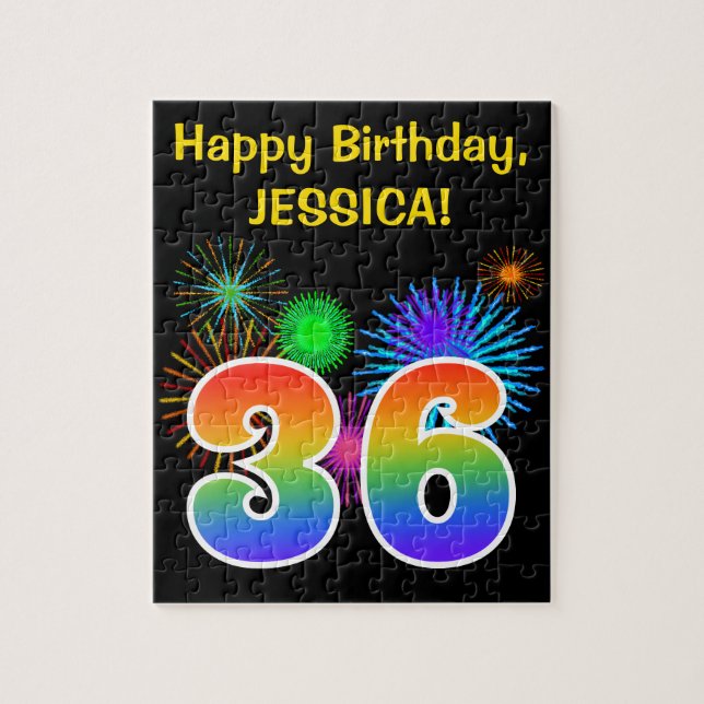 Fun Fireworks + Rainbow Pattern "36" Birthday # Jigsaw Puzzle (Vertical)