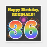 [ Thumbnail: Fun Fireworks + Rainbow Pattern "36" Birthday # Napkins ]