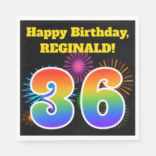 Fun Fireworks + Rainbow Pattern "36" Birthday # Napkins