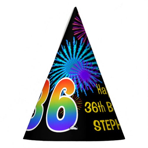 Fun Fireworks  Rainbow Pattern 36 Birthday  Party Hat