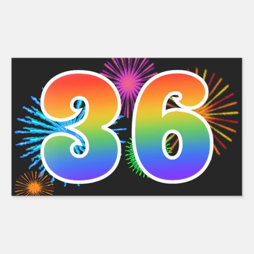 Fun Fireworks  Rainbow Pattern 36 Event Number Rectangular Sticker