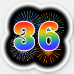 [ Thumbnail: Fun Fireworks + Rainbow Pattern "36" Event # Sticker ]