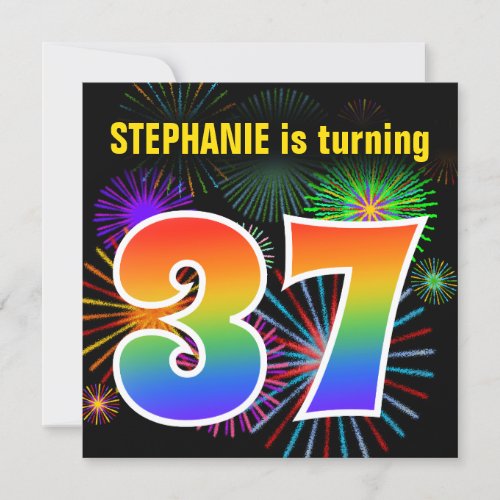 Fun Fireworks  Rainbow Pattern 37 Birthday  Invitation