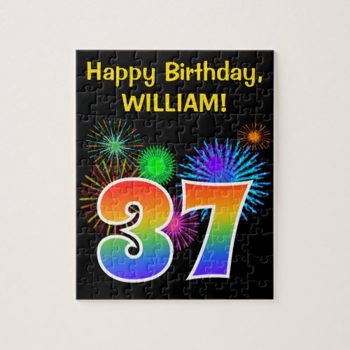 Fun Fireworks  Rainbow Pattern 37 Birthday  Jigsaw Puzzle